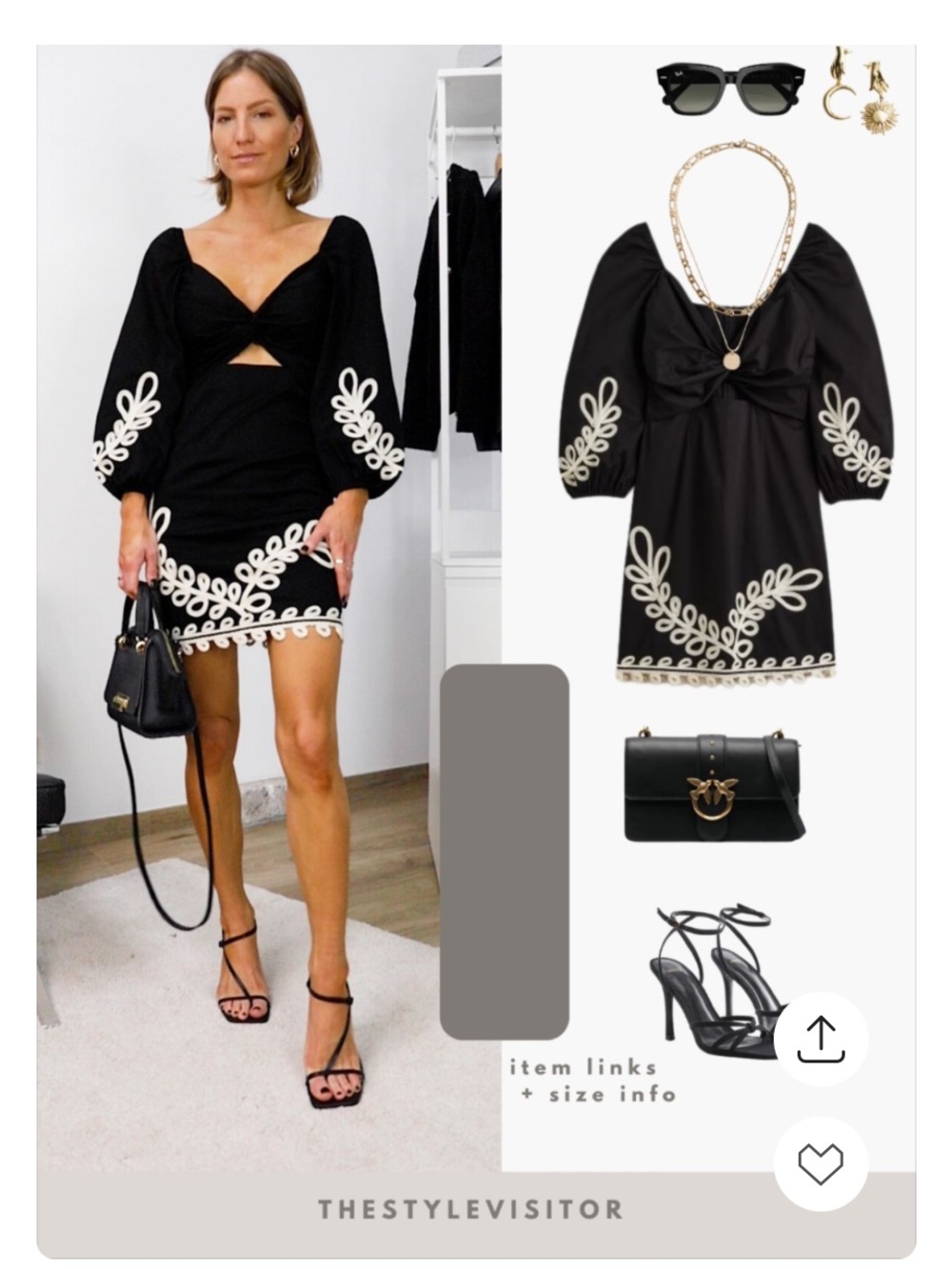H&M Black Mini Dress with White Embroidered Trim